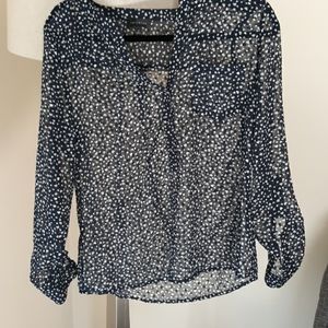 The Limited sheer/navy heart print blouse